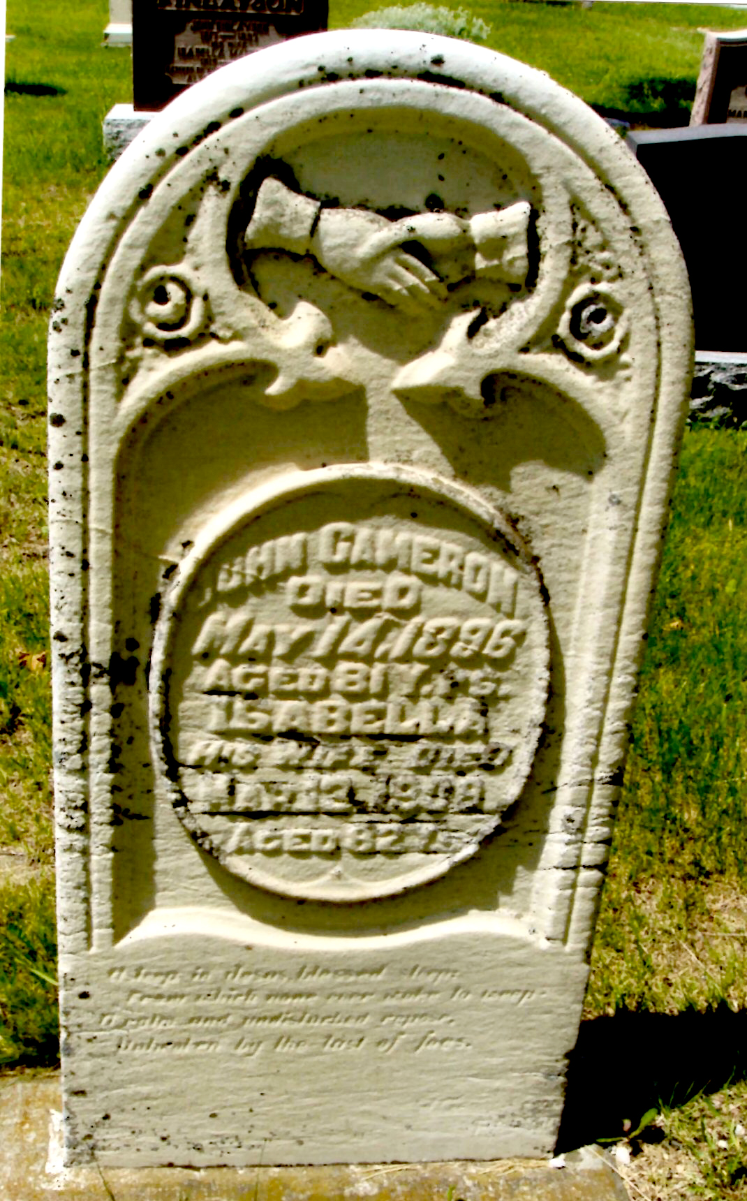 Photo of headstones/Isabella Cameron d1909 hdstn Lochalsh cem ON